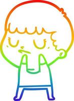 rainbow gradient line drawing cartoon grumpy boy vector