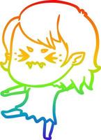 dibujo de línea de gradiente de arco iris chica vampiro de dibujos animados molesto vector