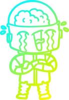 cold gradient line drawing cartoon crying robot vector
