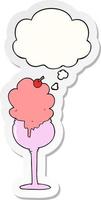 cartoon ice cream desert and thought bubble as a printed sticker vector