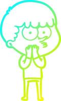cold gradient line drawing cartoon curious boy vector