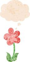 cartoon flower and thought bubble in retro textured style vector