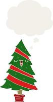 árbol de navidad de dibujos animados y burbuja de pensamiento en estilo retro vector