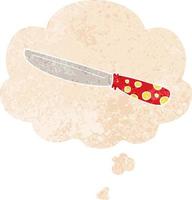 cartoon knife and thought bubble in retro textured style vector