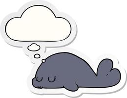 cute cartoon seal and thought bubble as a printed sticker vector