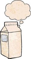 cartoon milk carton and thought bubble in grunge texture pattern style vector