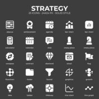 paquete de iconos de estrategia con color negro vector