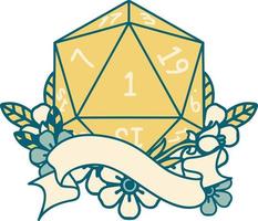 estilo de tatuaje retro natural uno d20 tirada de dados vector