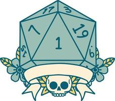 estilo de tatuaje retro natural uno d20 tirada de dados vector