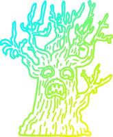 cold gradient line drawing cartoon spooky tree vector