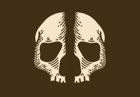 Split skull retro vintage line art vector