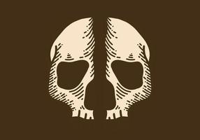 Split skull retro vintage line art vector