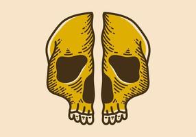Split skull retro vintage line art vector