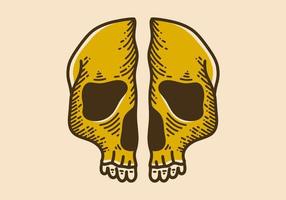 Split skull retro vintage line art vector