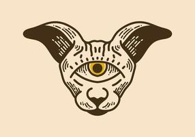 Cat head with one eye in the middle retro vintage line art vector