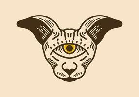 Cat head with one eye in the middle retro vintage line art vector