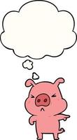 cartoon angry pig and thought bubble vector