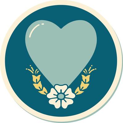 sticker of tattoo in traditional style of a heart and flower