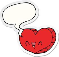 cartoon love heart and speech bubble sticker vector