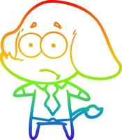 rainbow gradient line drawing cartoon unsure elephant in shirt and tie vector