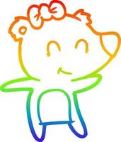 dibujo de línea de gradiente de arco iris dibujos animados de oso femenino vector