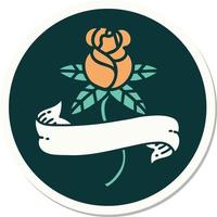 sticker of tattoo in traditional style of a rose and banner vector