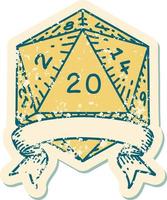 Retro Tattoo Style natural 20 critical hit D20 dice roll vector