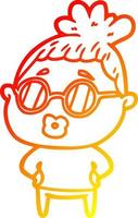 warm gradient line drawing cartoon librarian woman wearing spectacles vector