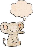 cartoon elephant and thought bubble in grunge texture pattern style vector