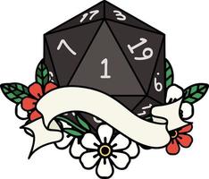 estilo de tatuaje retro natural uno d20 tirada de dados vector