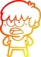 warm gradient line drawing worried cartoon boy vector