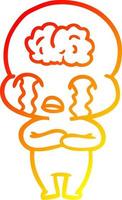 warm gradient line drawing cartoon big brain alien crying vector