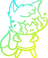 cold gradient line drawing crying fox cartoon vector