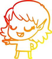 warm gradient line drawing happy cartoon elf girl pointing vector