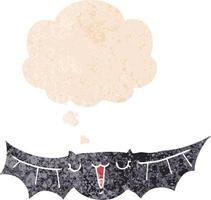 cartoon bat and thought bubble in retro textured style vector