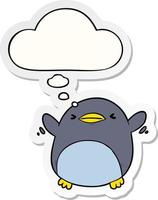 cute cartoon flapping penguin and thought bubble as a printed sticker vector