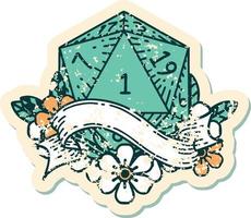 Retro Tattoo Style natural one d20 dice roll vector