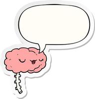 happy cartoon brain and speech bubble sticker vector