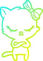 cold gradient line drawing cute cartoon cat with bow vector