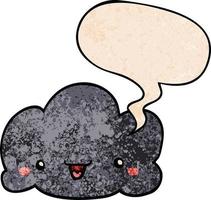 cute cartoon cloud and speech bubble in retro texture style vector