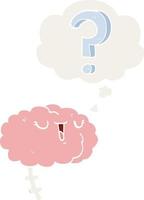 cartoon curious brain and thought bubble in retro style vector