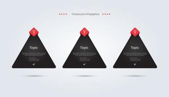Set of three triangle shape banners illustration design, a dark symbol infographic design, a modern triangle shape element design, processing step of workflow illustration elements vector