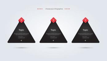 Set of three triangle shape banners illustration design, a dark symbol infographic design, a modern triangle shape element design, processing step of workflow illustration elements vector