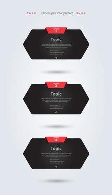 THREE polygon shape buttons design, and trendy dark polygon vector banners, 3 dark icons infographic design, THREE polygons shapes elements design, processing step element
