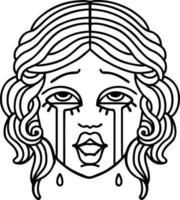 tattoo in black line style of a very happy crying female face vector