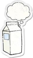 cartoon milk carton and thought bubble as a distressed worn sticker vector