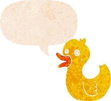 cartoon quacking duck and speech bubble in retro textured style vector