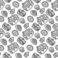 Vintage pastry products seamless pattern in doodle style vector