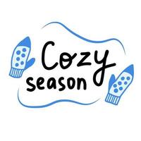 Winter seasons vector Greetings with lettering and mittens