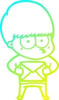 cold gradient line drawing nervous cartoon boy vector